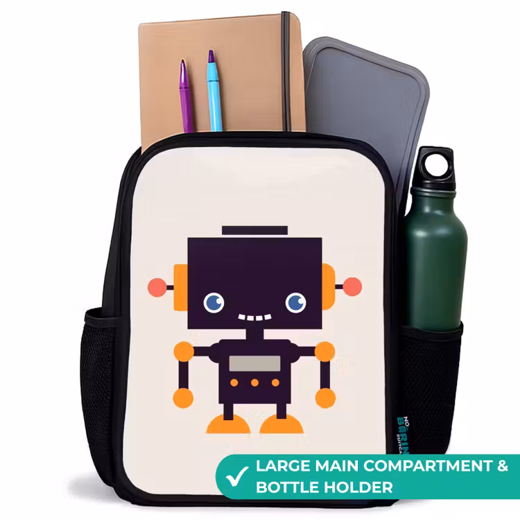 Kids backpack - Black - Black robot with orange accents — 10