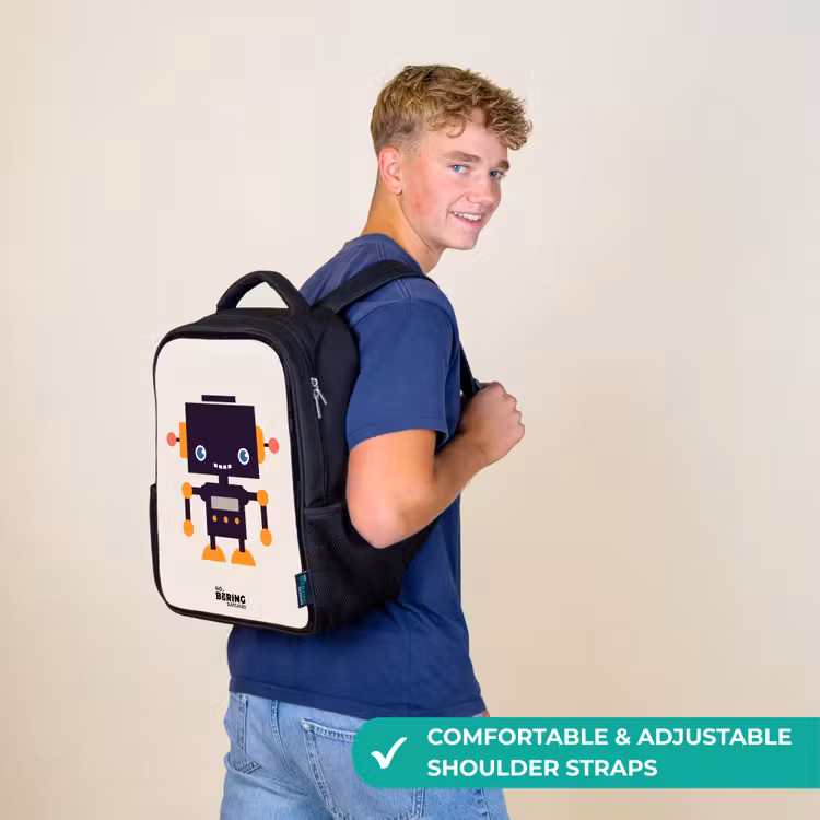 Kids backpack - Black - Black robot with orange accents — 11