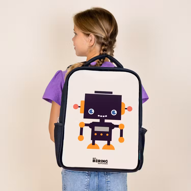 Kids backpack - Black - Black robot with orange accents — 4