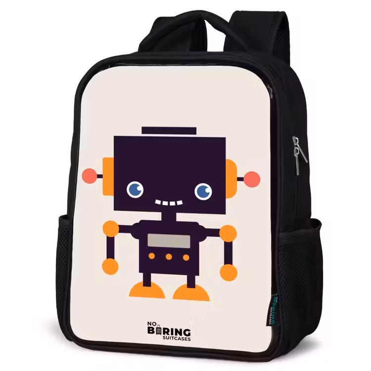 Kids backpack - Black - Black robot with orange accents — 6