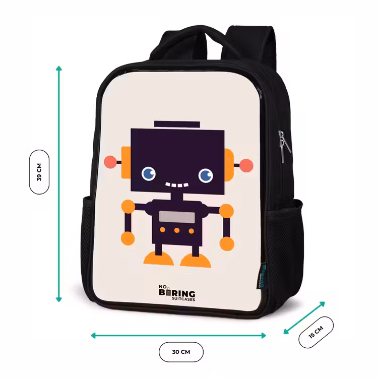 Kids backpack - Black - Black robot with orange accents — 8