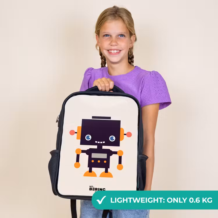 Kids backpack - Black - Black robot with orange accents — 9