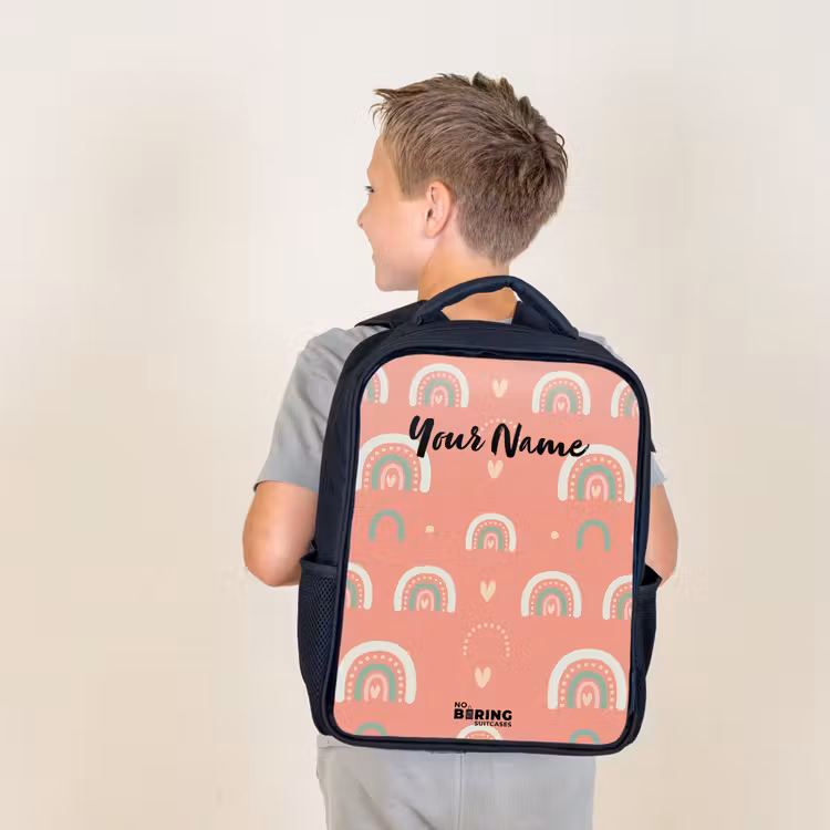 Kids backpack - Black - Coral color arcs — 2