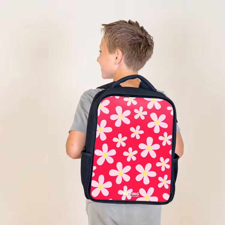 Kids backpack - Black - Daisy mania hotpink — 2