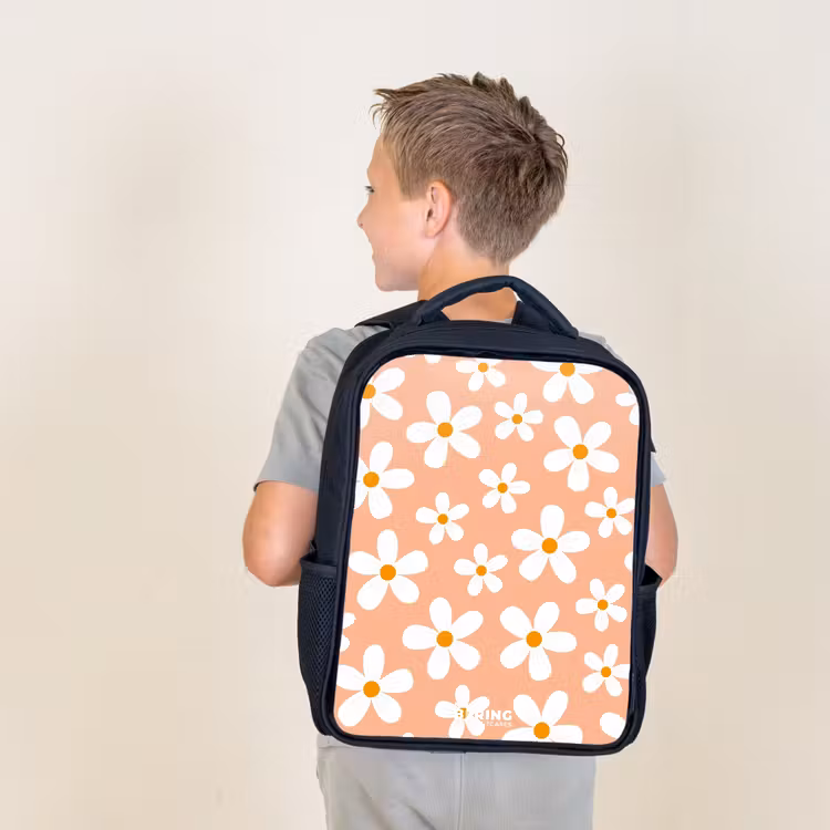 Kids backpack - Black - Daisy mania peach — 2