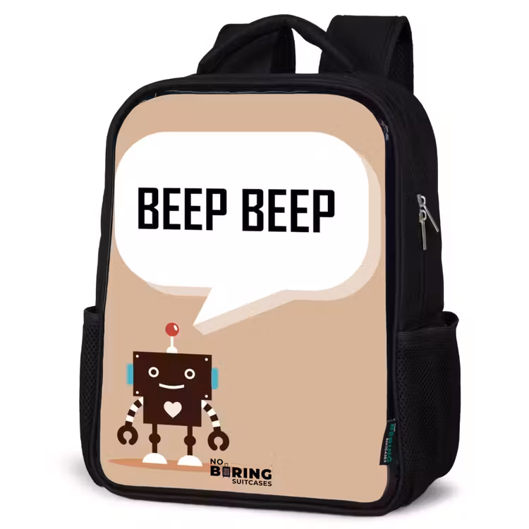 Kids backpack - Black - Dark brown robot with a text — 6