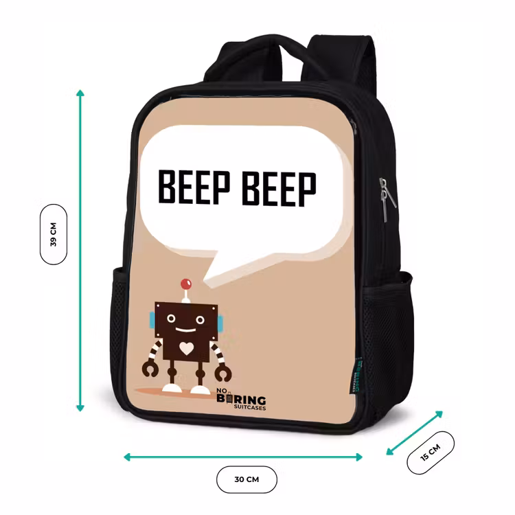 Kids backpack - Black - Dark brown robot with a text — 8