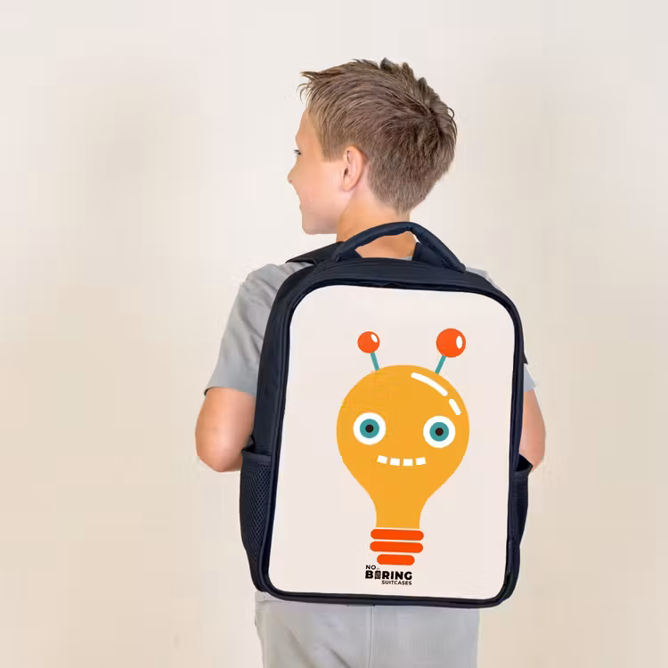 Kids backpack - Black - Light bulb robot with big eyes — 2