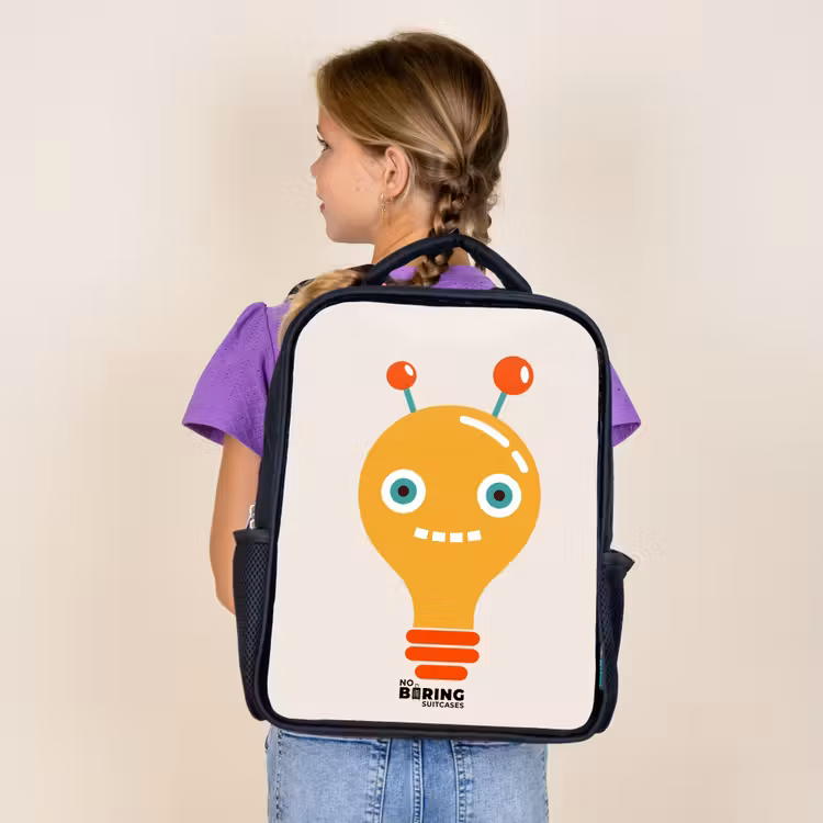 Kids backpack - Black - Light bulb robot with big eyes — 4