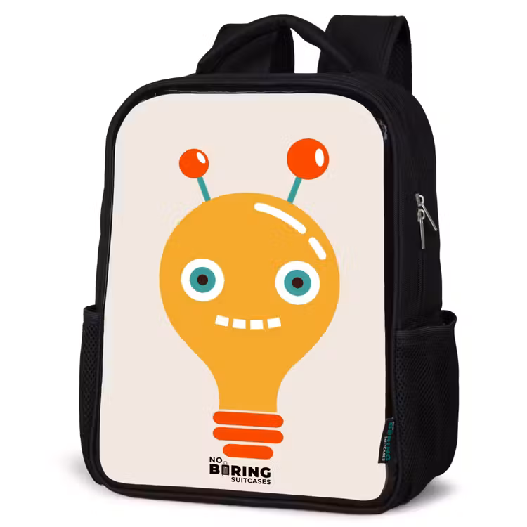 Kids backpack - Black - Light bulb robot with big eyes — 6