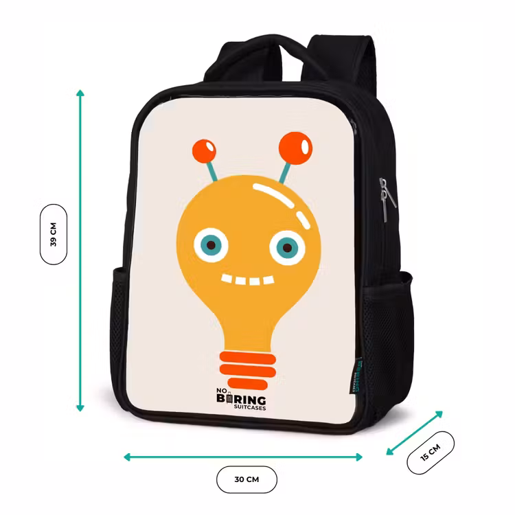 Kids backpack - Black - Light bulb robot with big eyes — 8