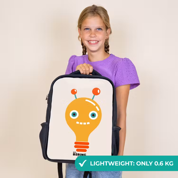 Kids backpack - Black - Light bulb robot with big eyes — 9