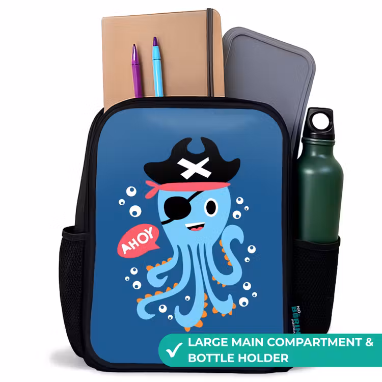 Kids backpack - Black - Pirate octopus with a hat — 10