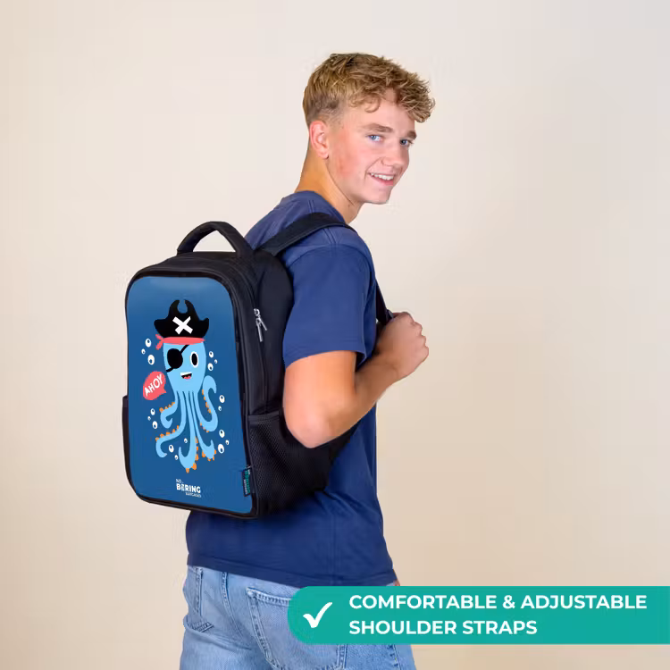 Kids backpack - Black - Pirate octopus with a hat — 11