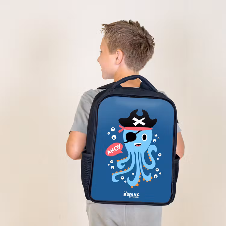 Kids backpack - Black - Pirate octopus with a hat — 2