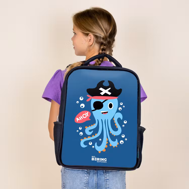 Kids backpack - Black - Pirate octopus with a hat — 4