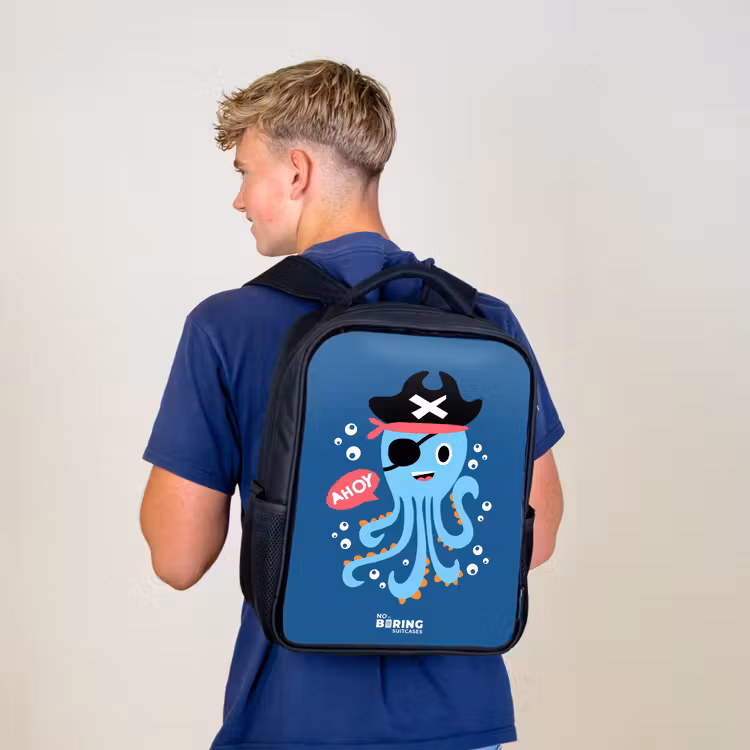 Kids backpack - Black - Pirate octopus with a hat — 5