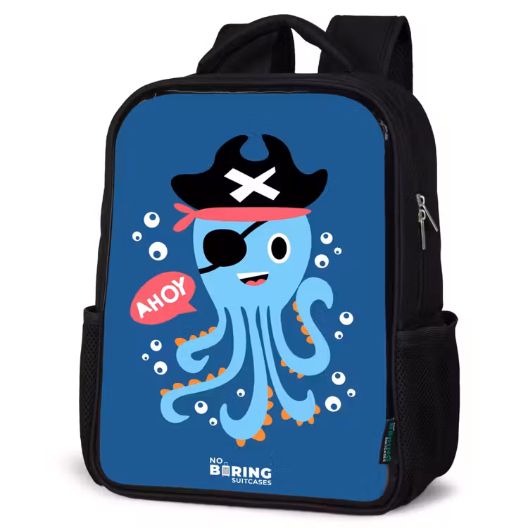 Kids backpack - Black - Pirate octopus with a hat — 6