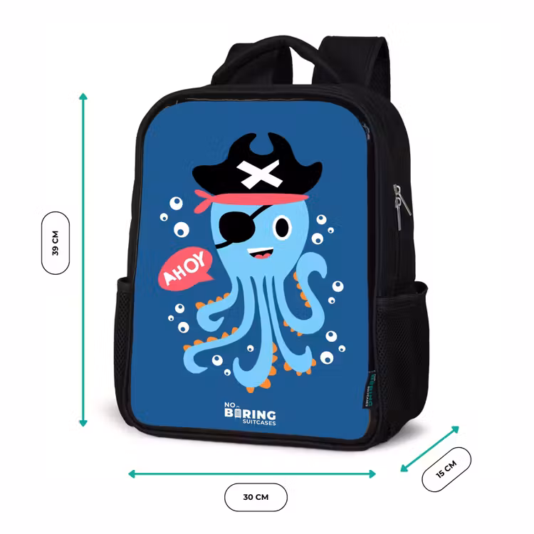 Kids backpack - Black - Pirate octopus with a hat — 8