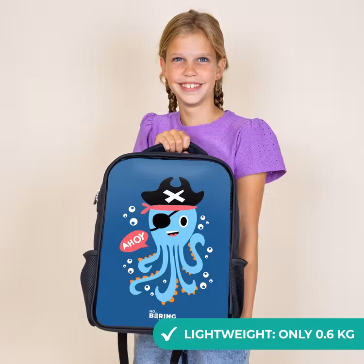Kids backpack - Black - Pirate octopus with a hat — 9