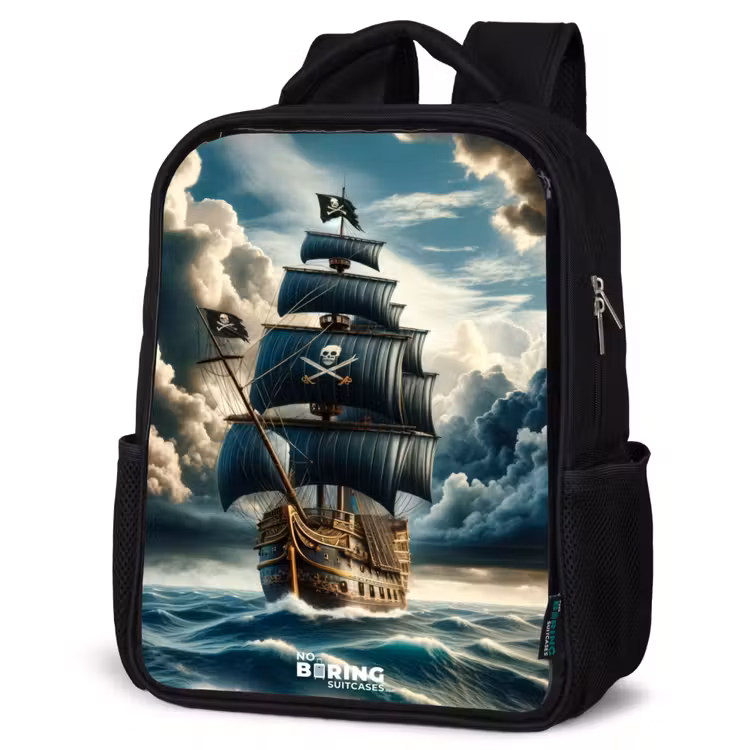 Kids backpack - Black - Pirate ship on a raging sea — 6