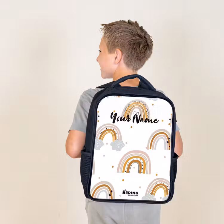 Kids backpack - Black - Rainbows pattern in soft colors — 2