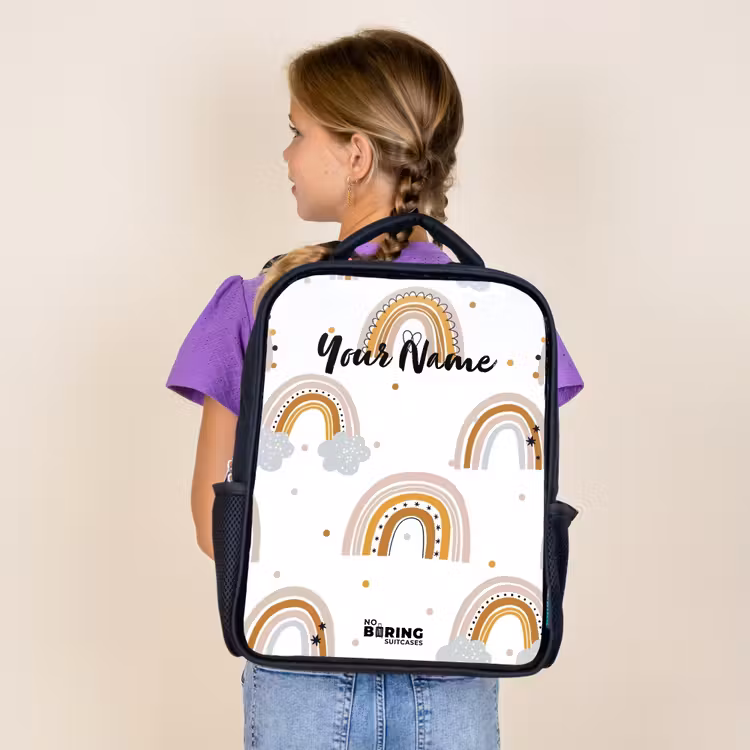Kids backpack - Black - Rainbows pattern in soft colors — 4