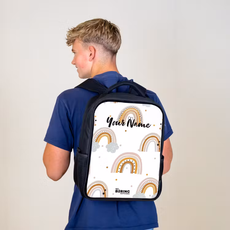 Kids backpack - Black - Rainbows pattern in soft colors — 5