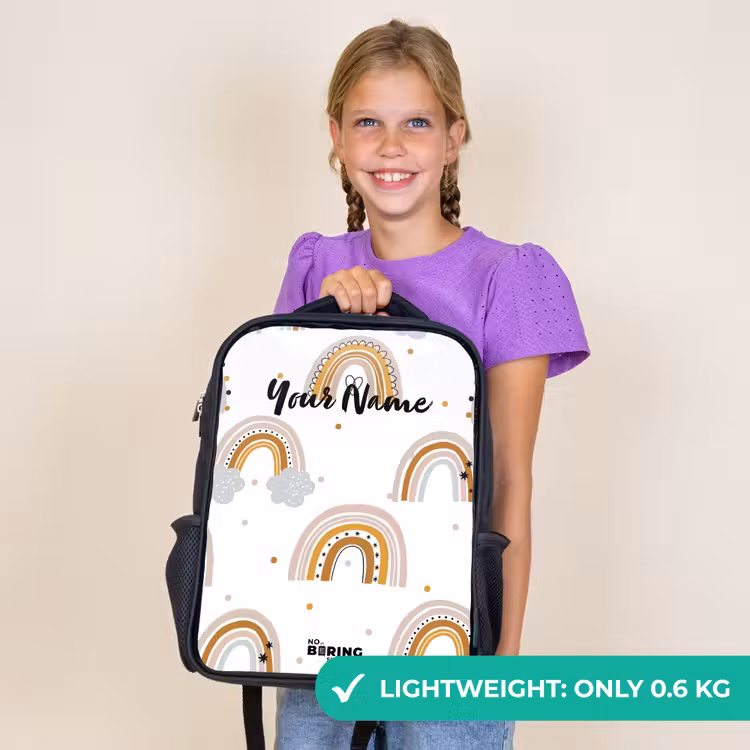 Kids backpack - Black - Rainbows pattern in soft colors — 9