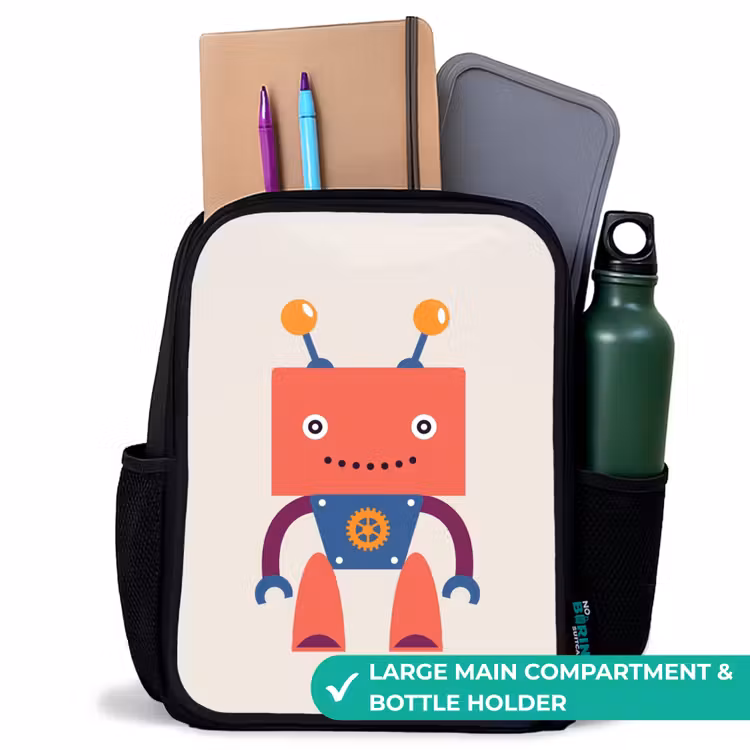 Kids backpack - Black - Red robot with square head — 10