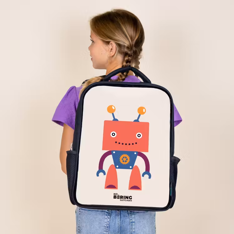 Kids backpack - Black - Red robot with square head — 4