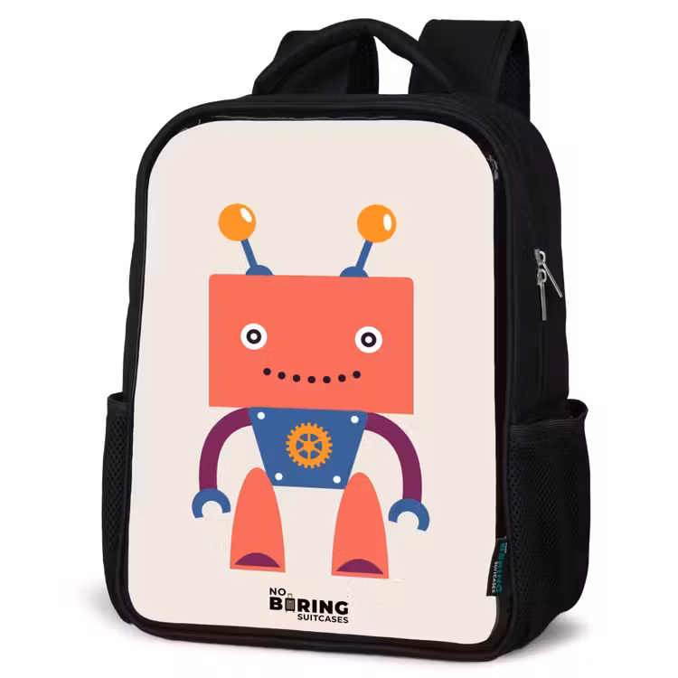 Kids backpack - Black - Red robot with square head — 6