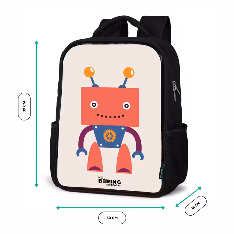 Kids backpack - Black - Red robot with square head — 8