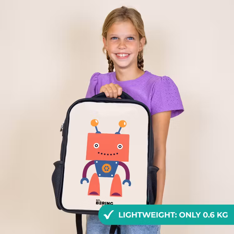 Kids backpack - Black - Red robot with square head — 9