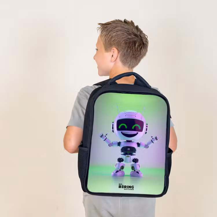Kids backpack - Black - Robot with purple and green light — 2