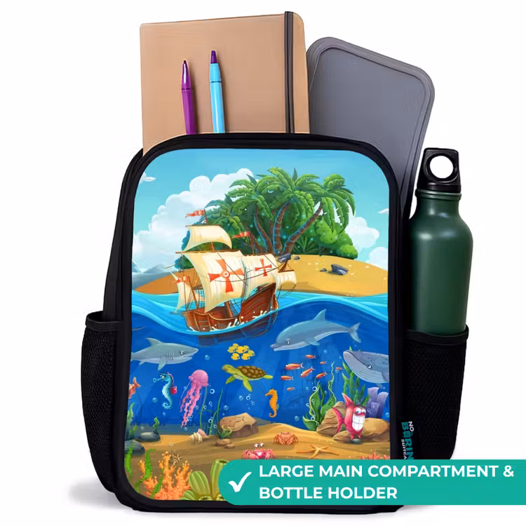 Kids backpack - Black - Sailing ship on the ocean — 10