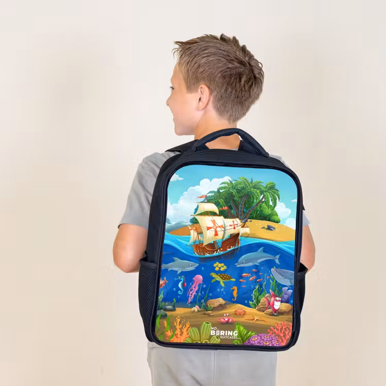 Kids backpack - Black - Sailing ship on the ocean — 2