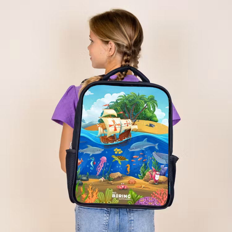 Kids backpack - Black - Sailing ship on the ocean — 4