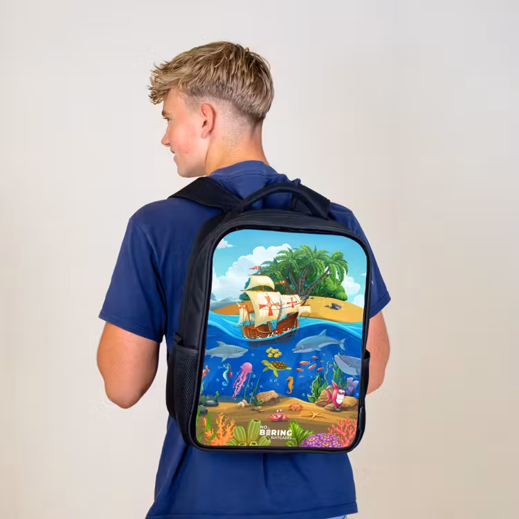 Kids backpack - Black - Sailing ship on the ocean — 5