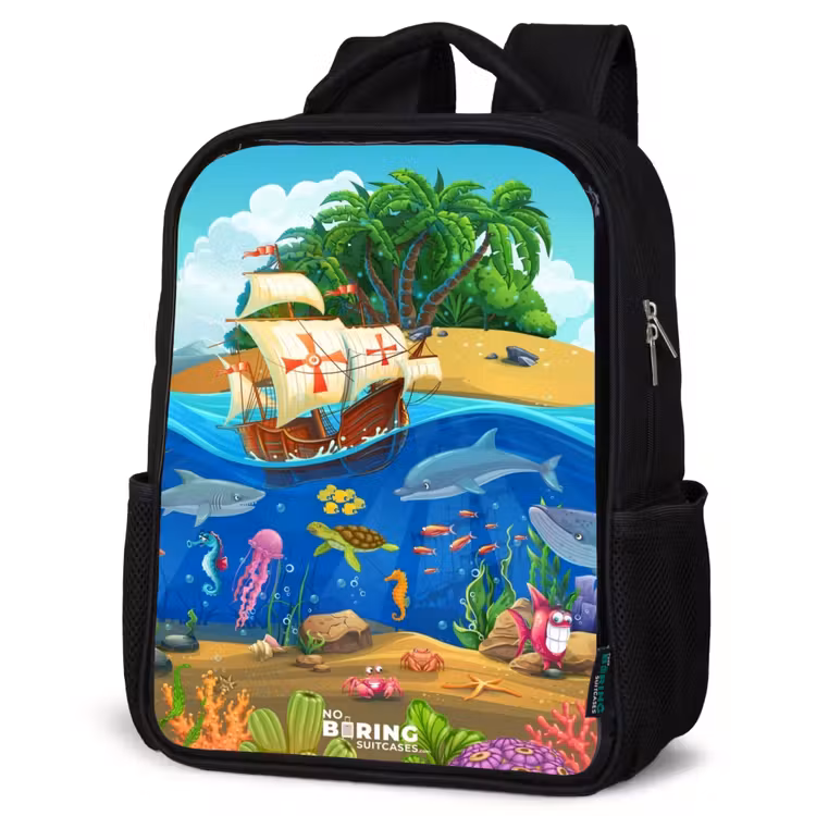 Kids backpack - Black - Sailing ship on the ocean — 6