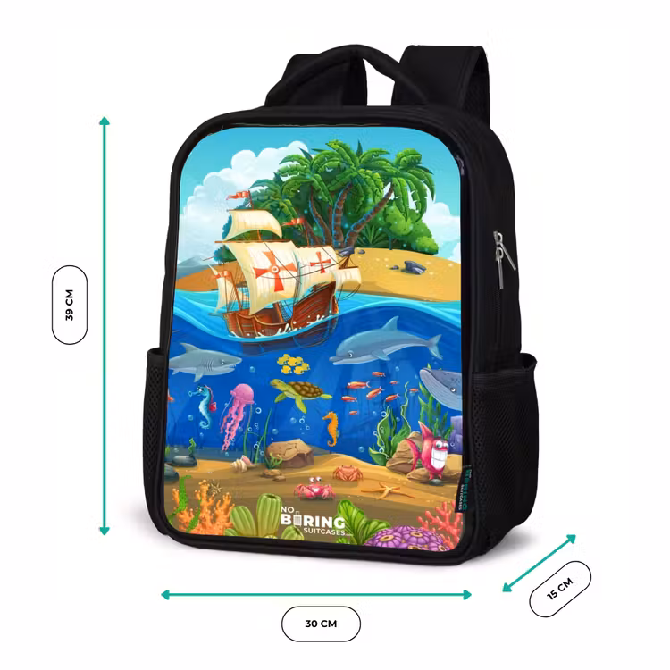 Kids backpack - Black - Sailing ship on the ocean — 8