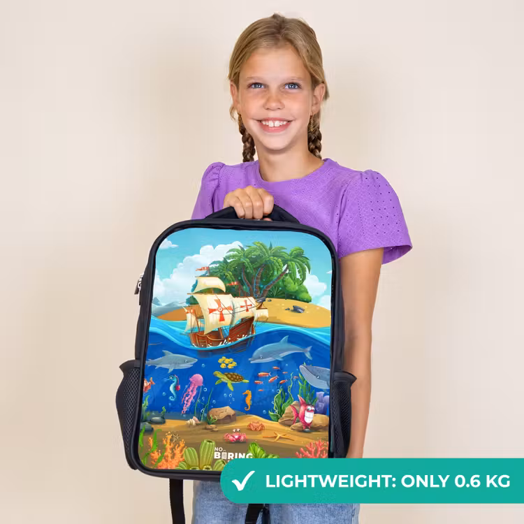 Kids backpack - Black - Sailing ship on the ocean — 9