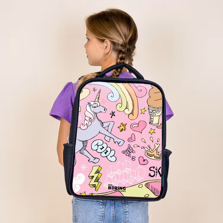 Kids backpack - Black - Unicorn doodles — 4