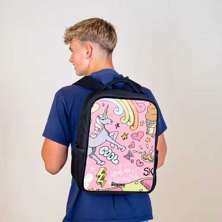Kids backpack - Black - Unicorn doodles — 5