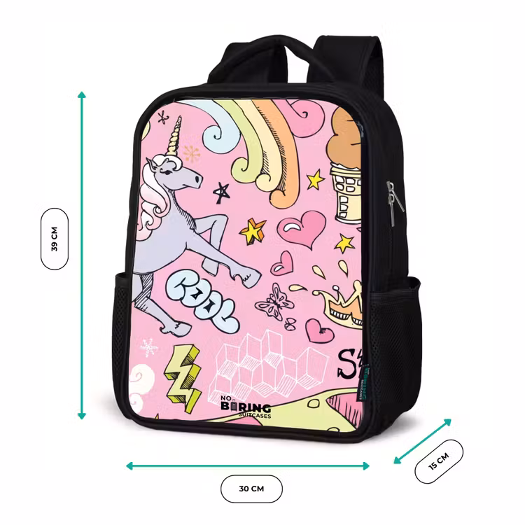 Kids backpack - Black - Unicorn doodles — 8