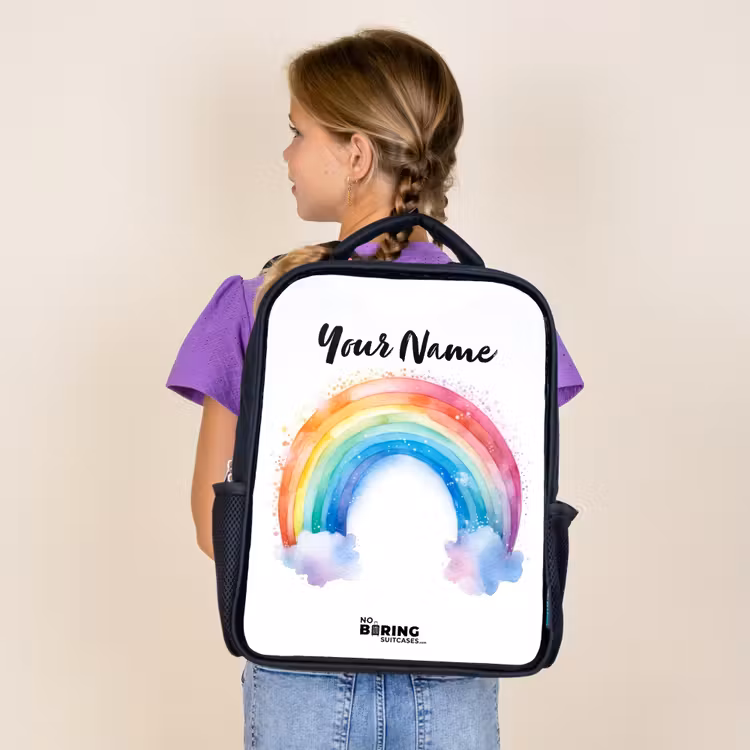Kids backpack - Black - Watercolor rainbow — 4