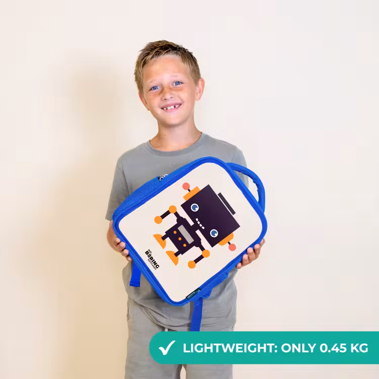Kids backpack - Blue - Black robot with orange accents — 3