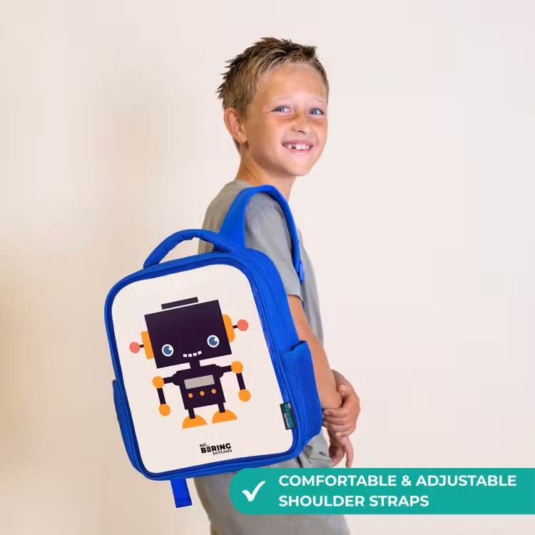 Kids backpack - Blue - Black robot with orange accents — 4