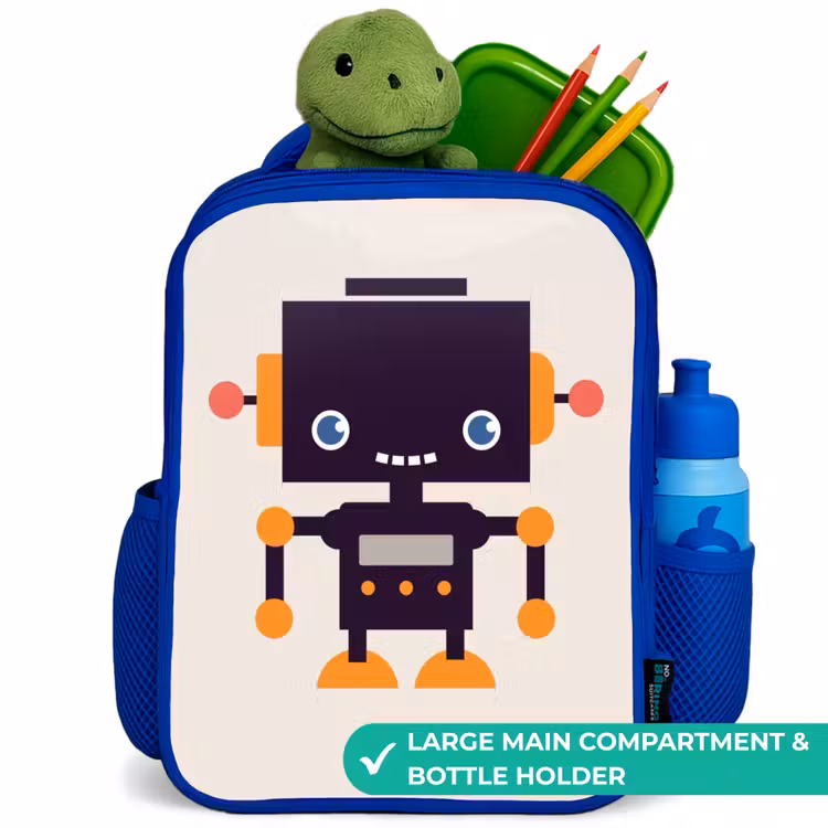 Kids backpack - Blue - Black robot with orange accents — 5