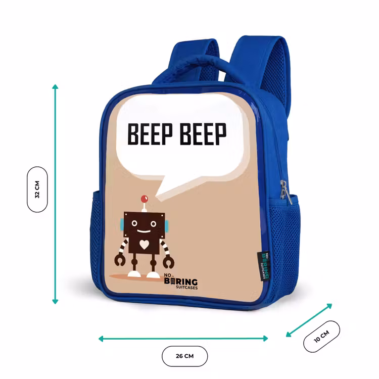 Kids backpack - Blue - Dark brown robot with a text — 6